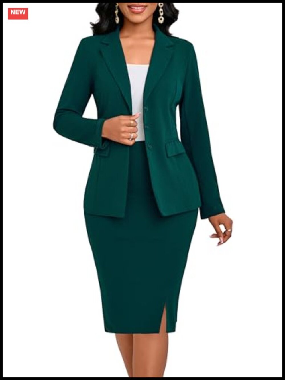 Women's 2-Piece Skirt Suit Set with Blazer Back Slit Formal Business Wear